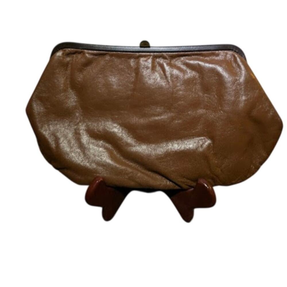 Vintage Italian Brown Leather Frame Clutch Purse MCM Minimalist 11X7 Academia